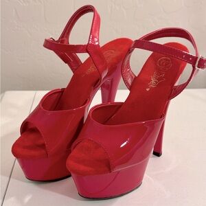 Pleaser size 6 Kiss 209 Patent Vegan Leather Shiny Red.